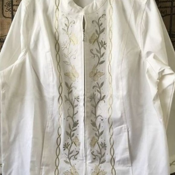 Quacker Factory Garden Fantasy Zip Front Mandarin Collar Stretch Jacket 3x - Picture 5 of 5